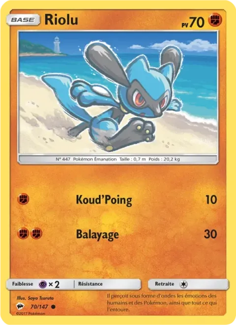 Carte Pokémon Riolu 070/147, extension Ombres Ardentes