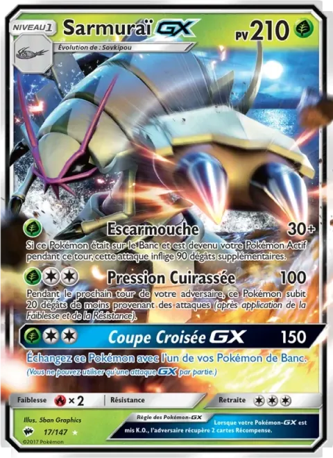 Carte Pokémon Sarmuraï GX 017/147, extension Ombres Ardentes