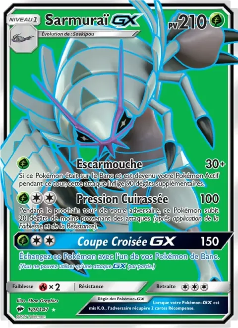 Carte Pokémon Sarmuraï GX 129/147, extension Ombres Ardentes