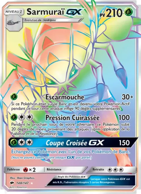 Carte Pokémon Sarmuraï GX 148/147, extension Ombres Ardentes