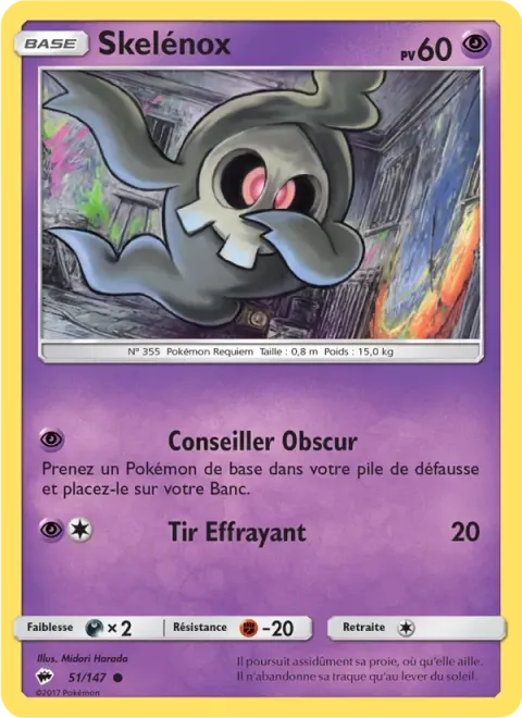 Carte Pokémon Skelénox 051/147, extension Ombres Ardentes