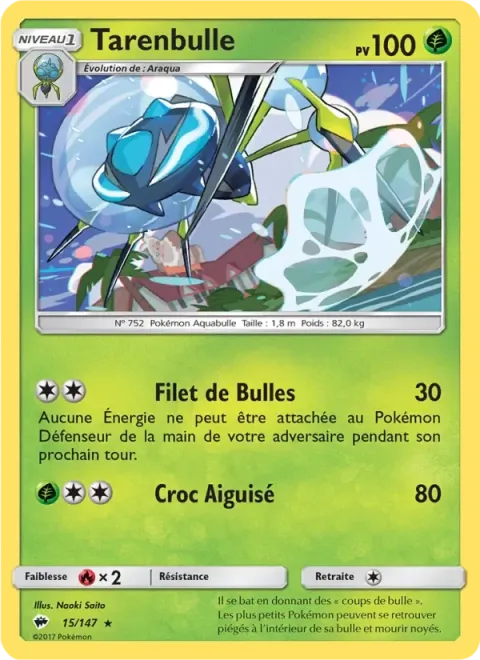 Carte Pokémon Tarenbulle 015/147, extension Ombres Ardentes