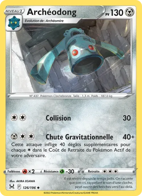 Carte Pokémon Archéodong 126/196, extension Origine Perdue