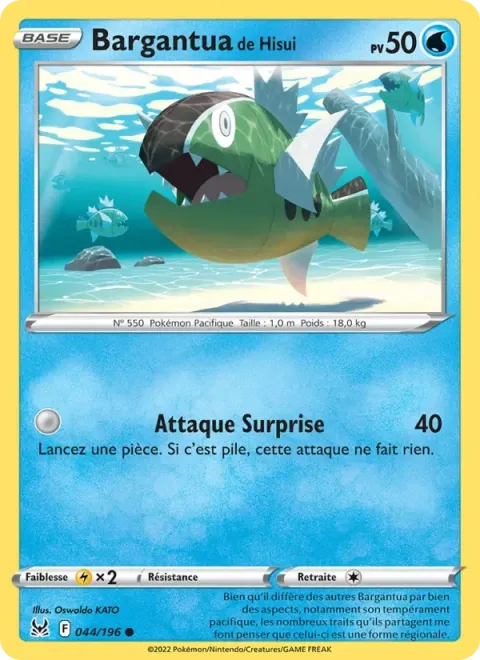 Carte Pokémon Bargantua de Hisui 044/196, extension Origine Perdue