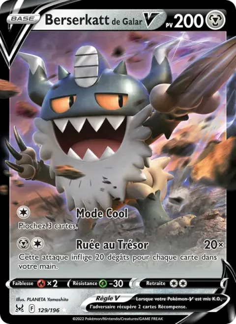 Carte Pokémon Berserkatt de Galar V 129/196, extension Origine Perdue