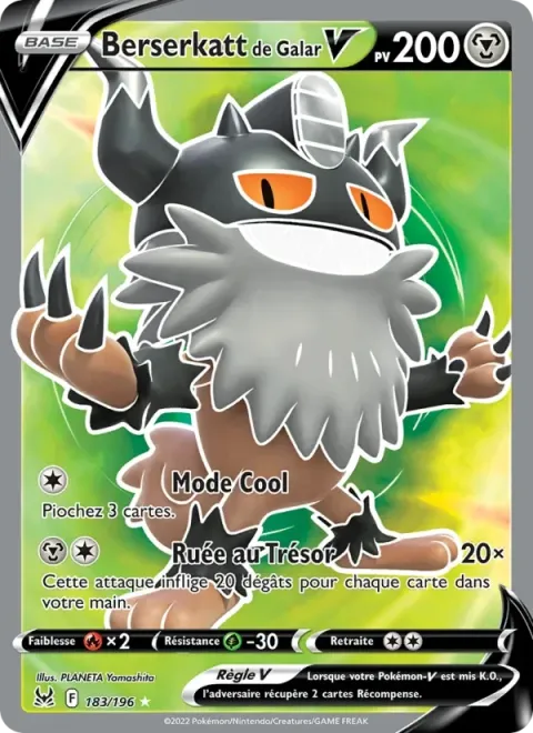 Carte Pokémon Berserkatt de Galar V 183/196, extension Origine Perdue