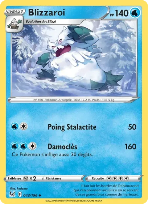 Carte Pokémon Blizzaroi 043/196, extension Origine Perdue