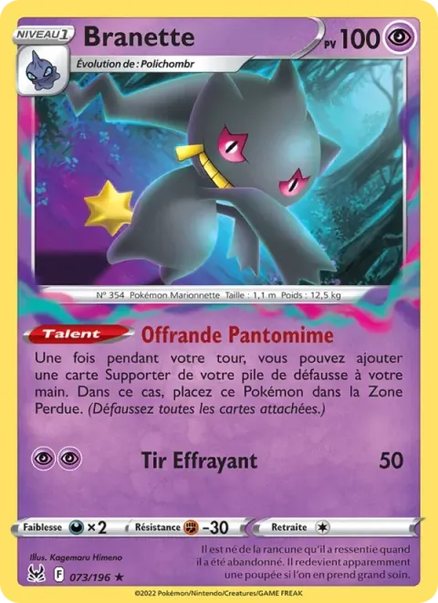 Carte Pokémon Branette 073/196, extension Origine Perdue
