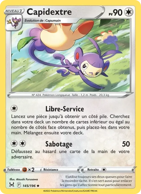 Carte Pokémon Capidextre 145/196, extension Origine Perdue