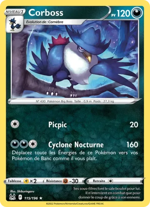 Carte Pokémon Corboss 115/196, extension Origine Perdue