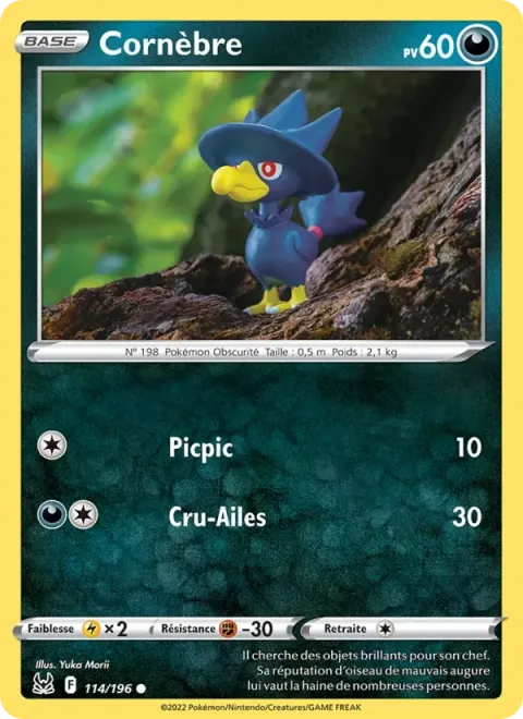 Carte Pokémon Cornèbre 114/196, extension Origine Perdue