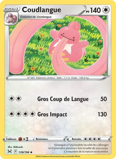Carte Pokémon Coudlangue 139/196, extension Origine Perdue