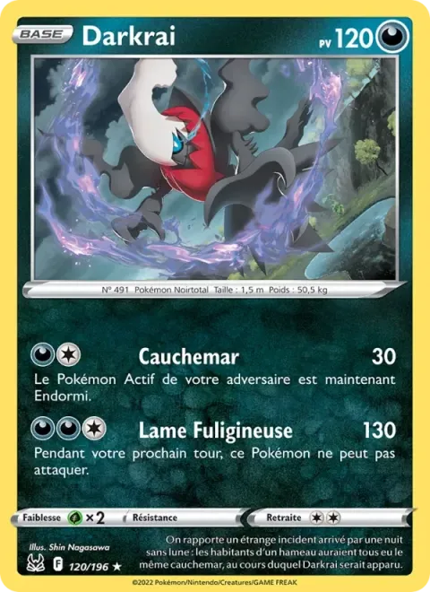 Carte Pokémon Darkrai 120/196, extension Origine Perdue