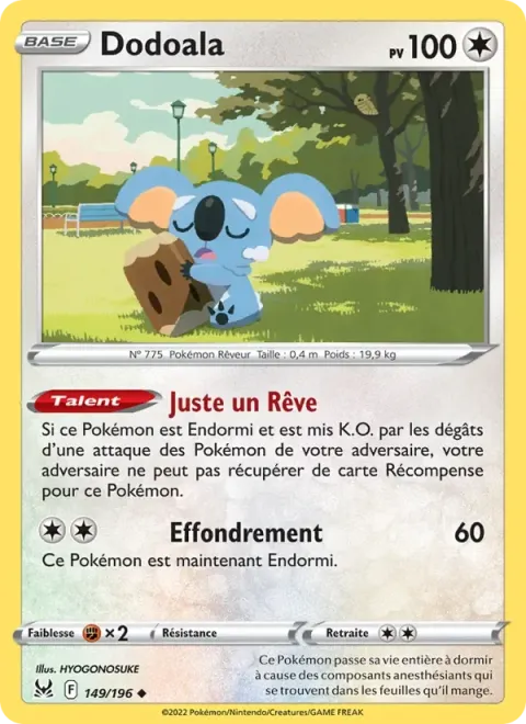 Carte Pokémon Dodoala 149/196, extension Origine Perdue