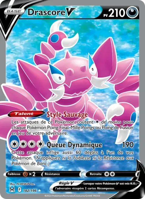 Carte Pokémon Drascore V 182/196, extension Origine Perdue