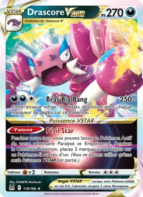 Carte Pokémon Drascore VSTAR 119/196, extension Origine Perdue