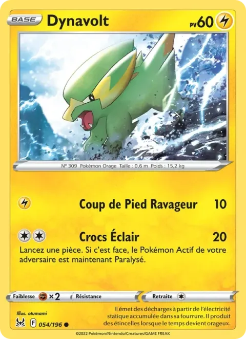 Carte Pokémon Dynavolt 054/196, extension Origine Perdue