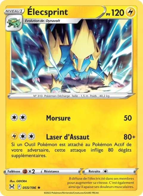 Carte Pokémon Élecsprint 055/196, extension Origine Perdue