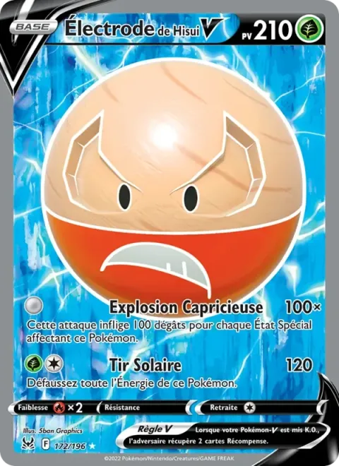 Carte Pokémon Électrode de Hisui V 172/196, extension Origine Perdue
