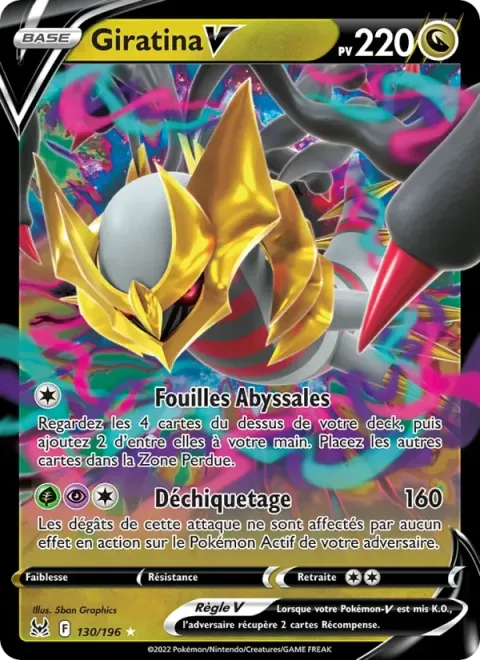 Carte Pokémon Giratina V 130/196, extension Origine Perdue