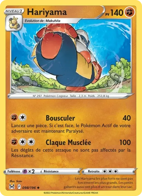 Carte Pokémon Hariyama 098/196, extension Origine Perdue