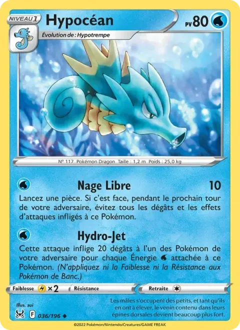Carte Pokémon Hypocéan 036/196, extension Origine Perdue