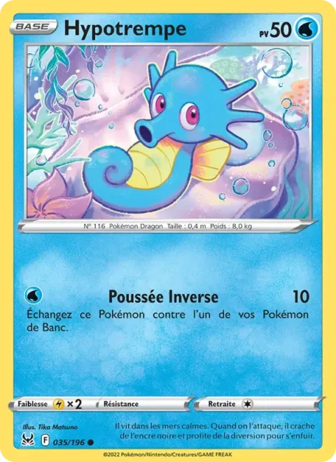 Carte Pokémon Hypotrempe 035/196, extension Origine Perdue