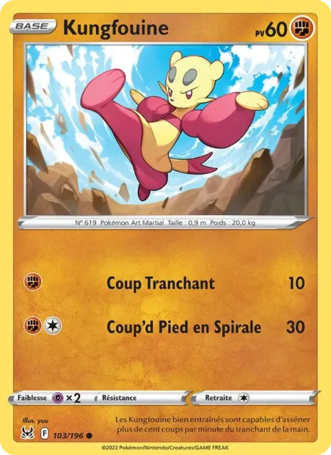 Carte Pokémon Kungfouine 103/196, extension Origine Perdue