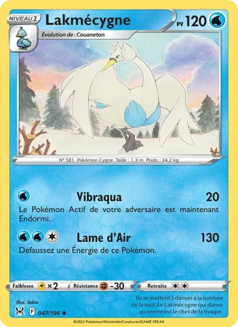 Carte Pokémon Lakmécygne 047/196, extension Origine Perdue