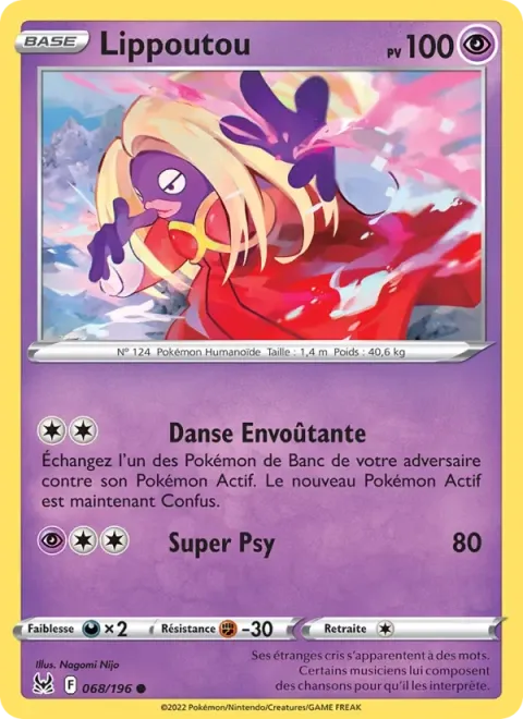 Carte Pokémon Lippoutou 068/196, extension Origine Perdue