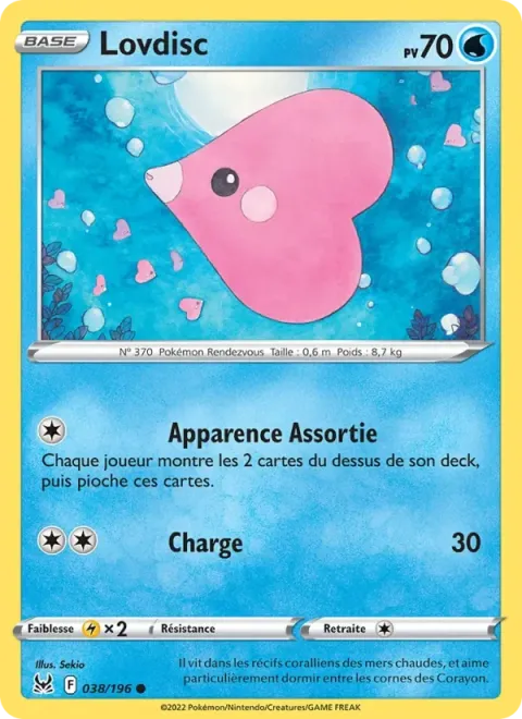 Carte Pokémon Lovdisc 038/196, extension Origine Perdue