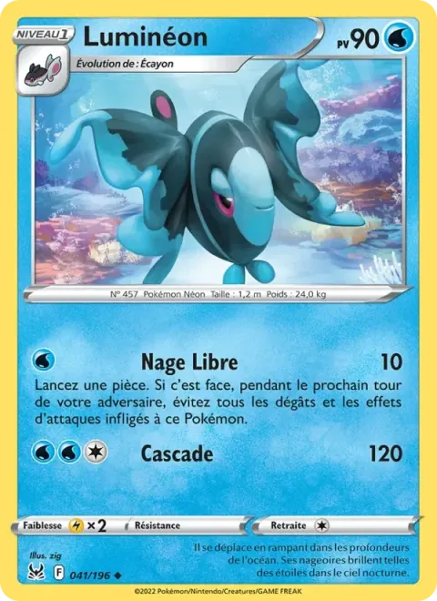 Carte Pokémon Luminéon 041/196, extension Origine Perdue