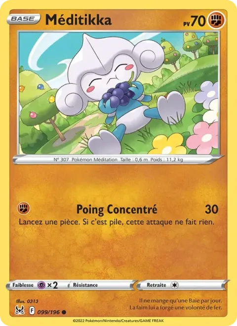 Carte Pokémon Méditikka 099/196, extension Origine Perdue