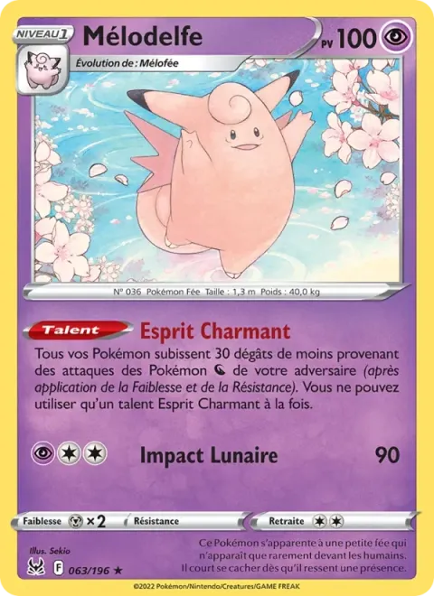 Carte Pokémon Mélodelfe 063/196, extension Origine Perdue