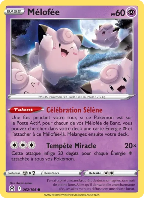 Carte Pokémon Mélofée 062/196, extension Origine Perdue
