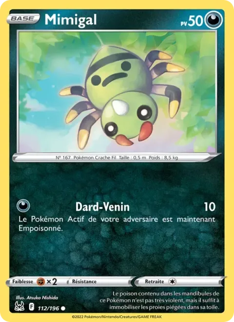 Carte Pokémon Mimigal 112/196, extension Origine Perdue
