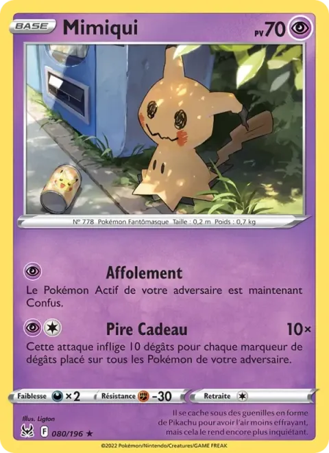 Carte Pokémon Mimiqui 080/196, extension Origine Perdue
