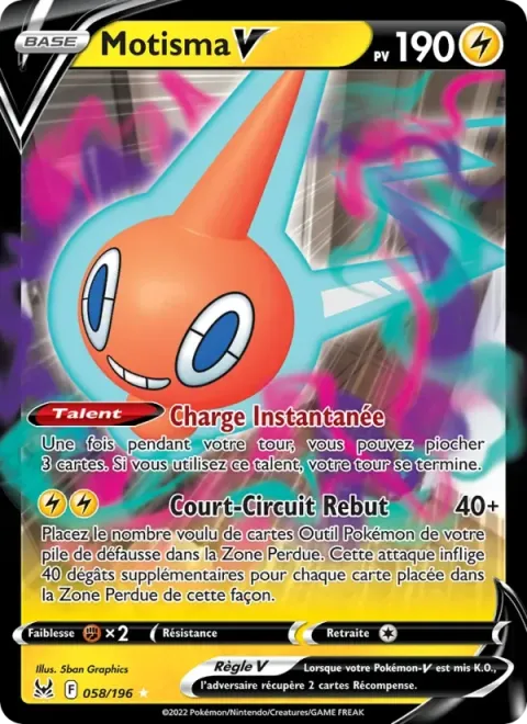 Carte Pokémon Motisma V 058/196, extension Origine Perdue
