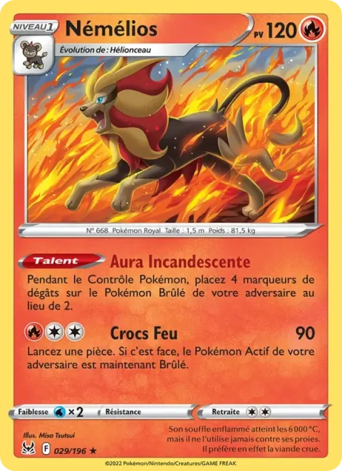 Carte Pokémon Némélios 029/196, extension Origine Perdue