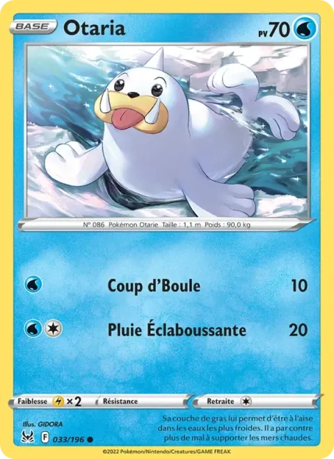 Carte Pokémon Otaria 033/196, extension Origine Perdue