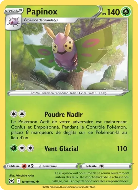 Carte Pokémon Papinox 010/196, extension Origine Perdue
