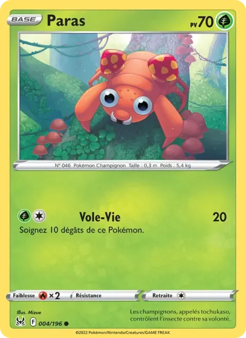 Carte Pokémon Paras 004/196, extension Origine Perdue