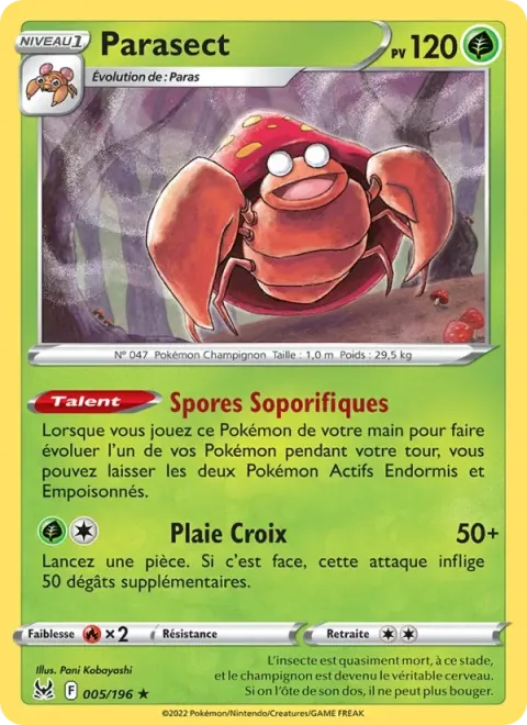 Carte Pokémon Parasect 005/196, extension Origine Perdue