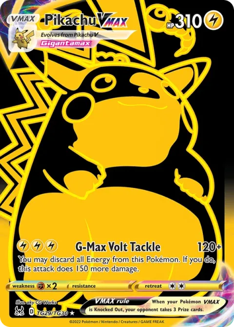 Carte Pokémon Pikachu VMAX TG29/TG30, extension Origine Perdue