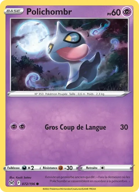 Carte Pokémon Polichombr 072/196, extension Origine Perdue