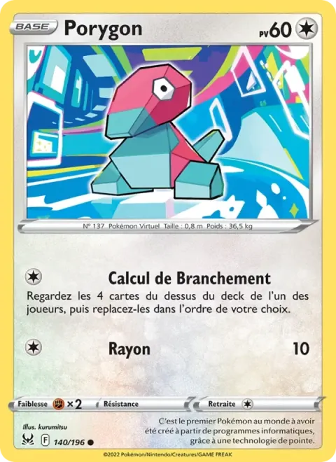 Carte Pokémon Porygon 140/196, extension Origine Perdue