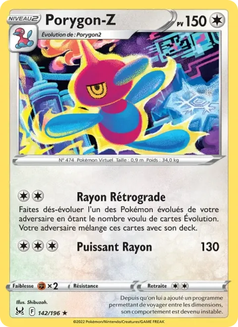 Carte Pokémon Porygon-Z 142/196, extension Origine Perdue
