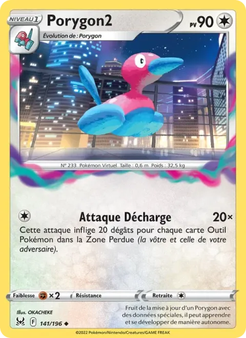 Carte Pokémon Porygon2 141/196, extension Origine Perdue