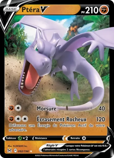 Carte Pokémon Ptéra V 092/196, extension Origine Perdue