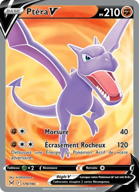 Carte Pokémon Ptéra V 179/196, extension Origine Perdue